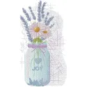Lavender and chamomile in a jar, featuring a joy embroidery design, showcasing delicate floral details.