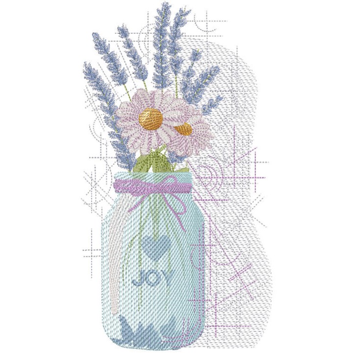 Lavender and chamomile in a jar joy embroidery design - Embroidery Design