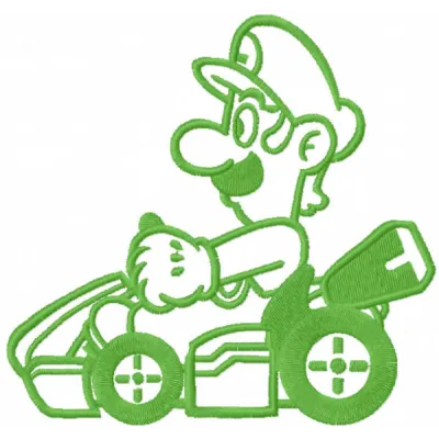 Luigi on the cart one colored embroidery design preview