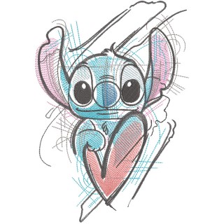 Stitch love art sketch embroidery design - Embroidery Design