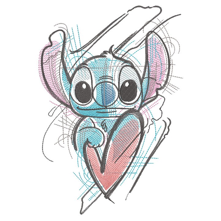Stitch love art sketch embroidery design - Embroidery Design