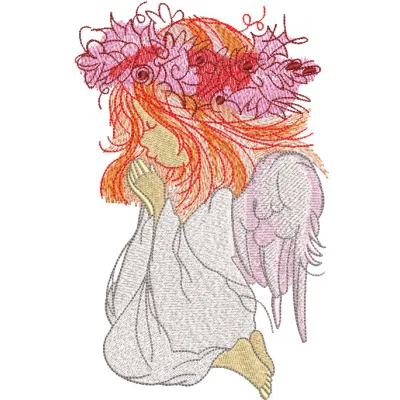 Talking with God embroidery design featuring an angel motif in spiritual stitching pattern
