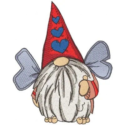 Winged dwarf embroidery design preview showing detailed stitching pattern for embroidery machines