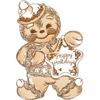 Gingerbread Christmas sketch embroidery design - Embroidery Design