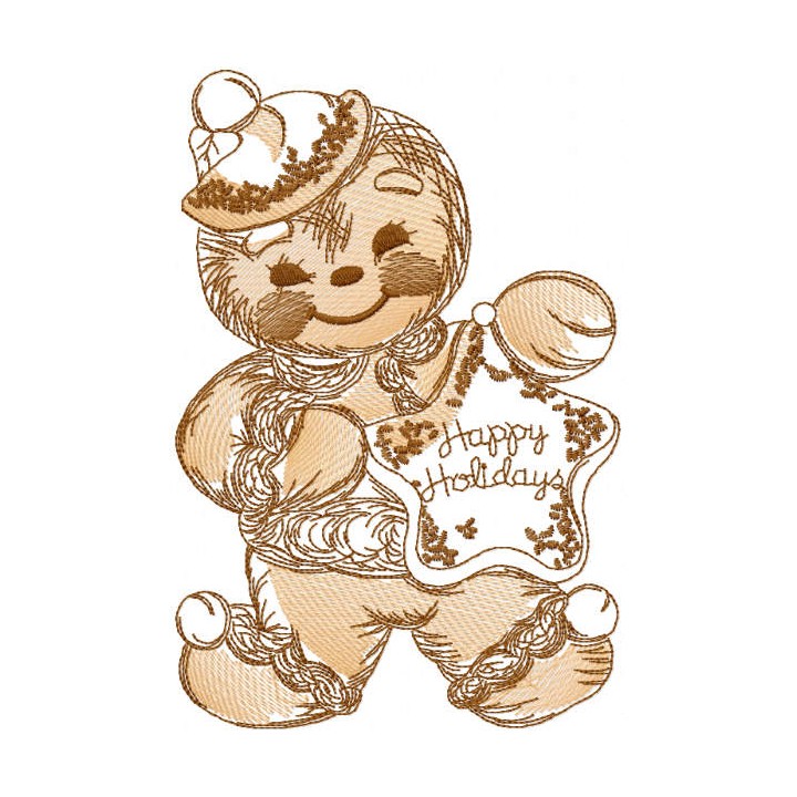 Gingerbread Christmas sketch embroidery design - Embroidery Design