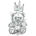 Crazy king teddy bear embroidery design featuring a playful bear wearing a crown and colorful embellishments.