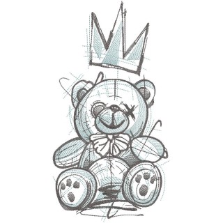 Crazy king teddy bear embroidery design - Embroidery Design