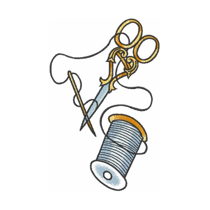 Gold scissor and bobbin embroidery design - Embroidery Design