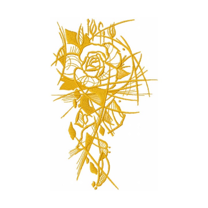 Gold sketch rose embroidery design - Embroidery Design