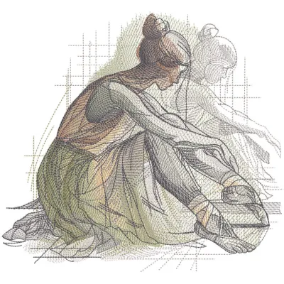 A detailed sketch of a tired ballerina, showcasing intricate embroidery design elements.