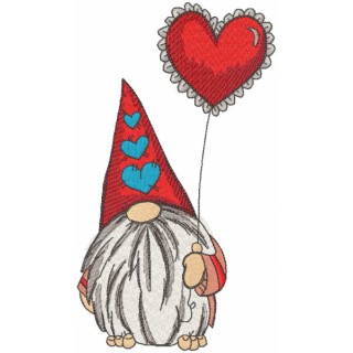 Romantic dwarf with red balloon embroidery design - Embroidery Design