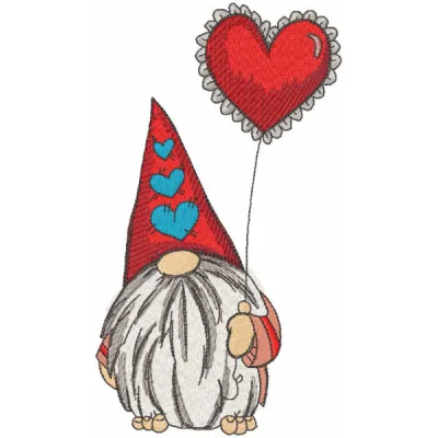 Romantic dwarf with red balloon embroidery design preview