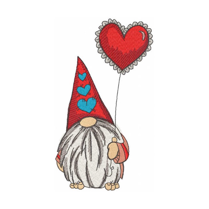 Romantic dwarf with red balloon embroidery design - Embroidery Design