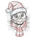 Santa owl with knitted scarf embroidery design, featuring a festive owl wearing a red and white scarf on a Christmas-themed …