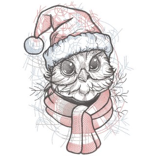 Santa owl with knitted scarf embroidery design - Embroidery Design