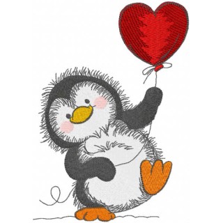 Penguin with red balloon embroidery design - Embroidery Design
