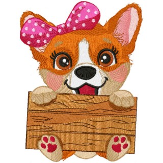 Corgi with board embroidery design - Embroidery Design
