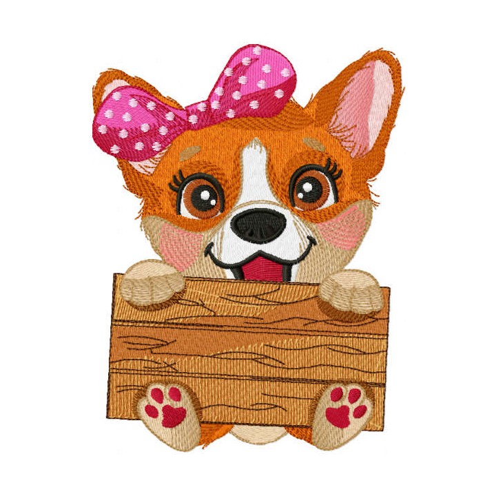 Corgi with board embroidery design - Embroidery Design