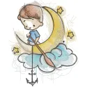 Boy with a paddle floating on a cloud embroidery design