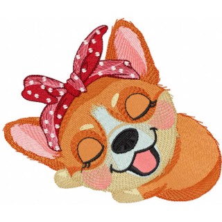 Sleeping cute corgi embroidery design - Embroidery Design