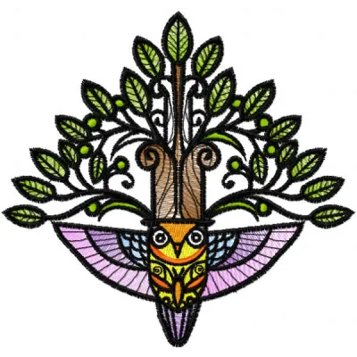 Forest stylish owl embroidery design preview showing detailed stitching pattern