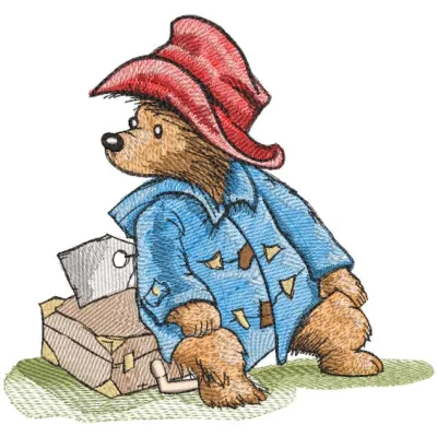 A vintage bear embroidery design featuring a cozy bear resting, ideal for teddy bear enthusiasts.