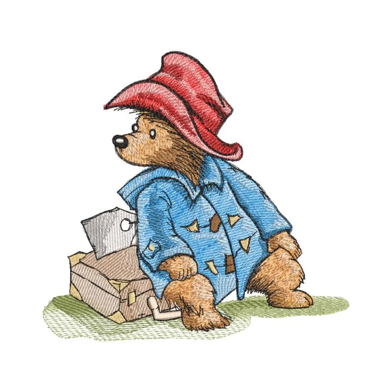 A vintage bear embroidery design featuring a cozy bear resting, ideal for teddy bear enthusiasts.