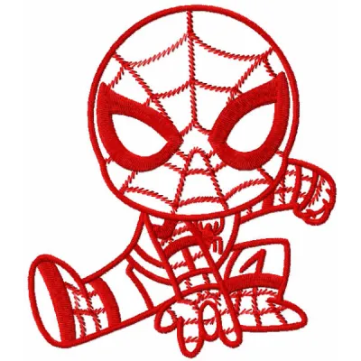 Red Spider Boy embroidery design preview showing detailed stitching pattern