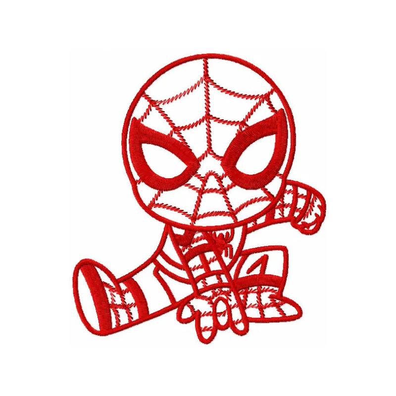 Red Spider Boy embroidery design preview showing detailed stitching pattern