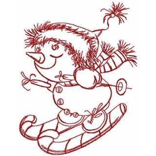 Snowman skiing redwork embroidery design - Embroidery Design