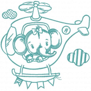 Baby elephant flying in helicopter embroidery design - Embroidery Design