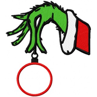 Grinch's hand holding christmas ball embroidery design - Embroidery Design