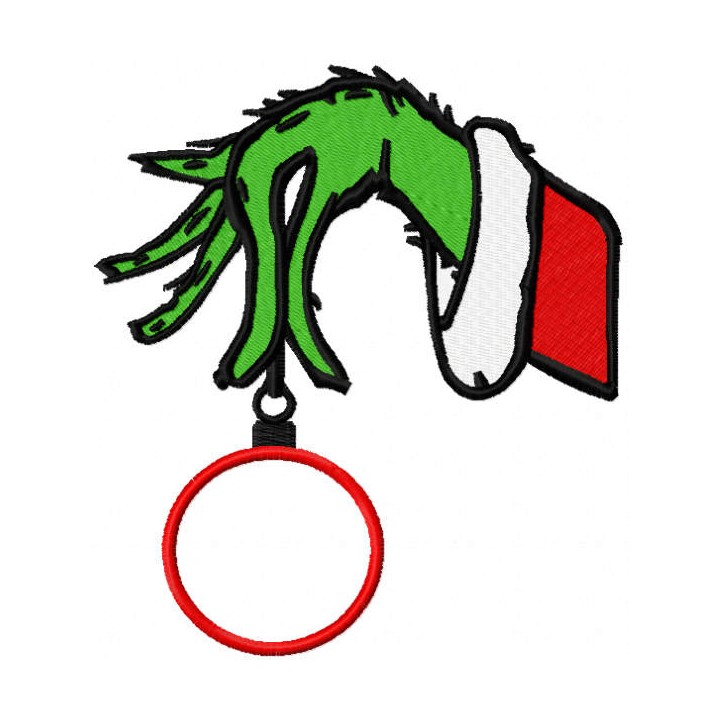 Grinch's hand holding christmas ball embroidery design - Embroidery Design