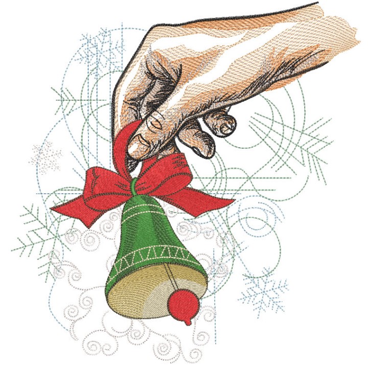 Christmas bell in hand embroidery design - Embroidery Design