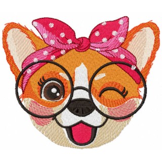 Corgi with glasses embroidery design - Embroidery Design
