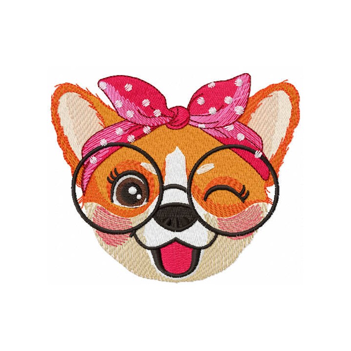 Corgi with glasses embroidery design - Embroidery Design