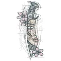 Huntress's knife embroidery design featuring intricate patterns and vibrant colors, perfect for girls and women.