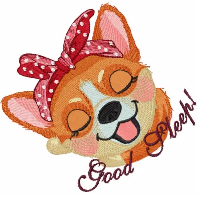 Good sleep corgi embroidery design preview showing a sleeping corgi motif for stitching