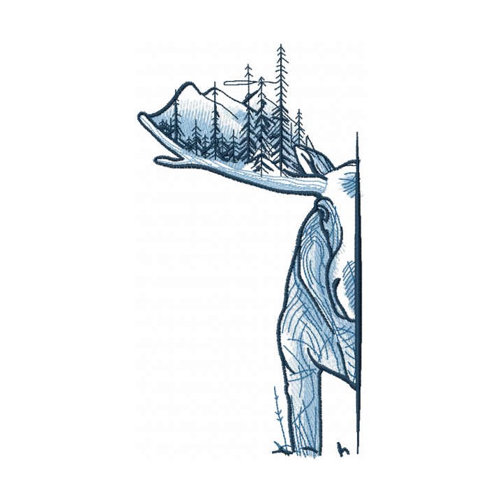 Elk outside the door embroidery design - Embroidery Design