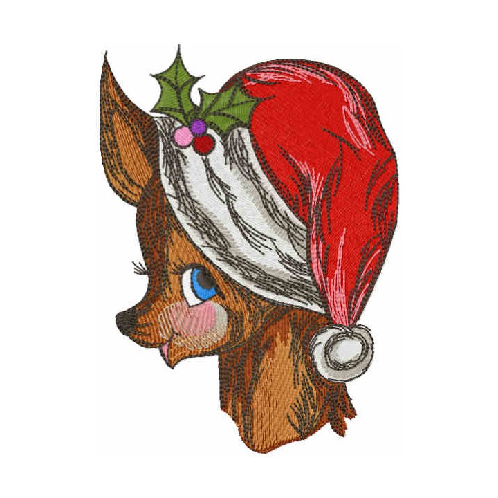 Christmas Deer red hat embroidery design - Embroidery Design
