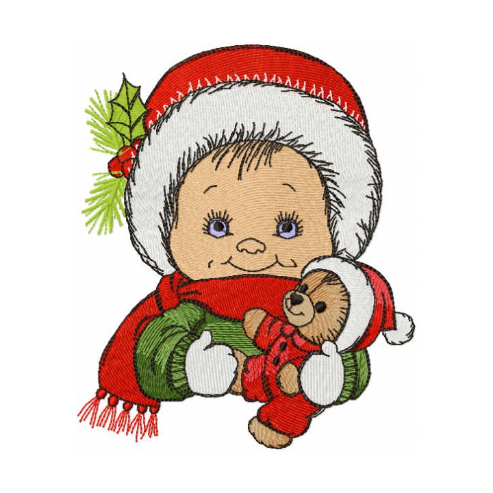 Christmas boy with toy embroidery design - Embroidery Design