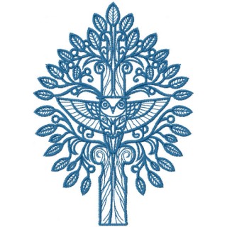 Blue tree and owl  embroidery design - Embroidery Design