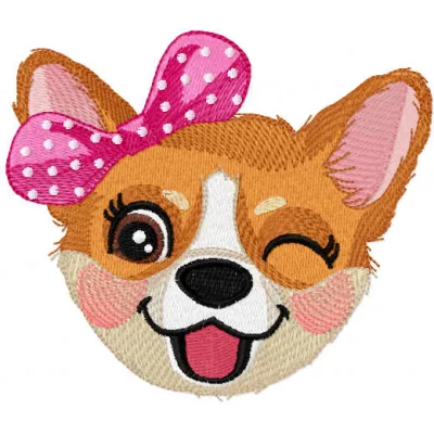 Corgi girl embroidery design featuring a cute corgi illustration ready to stitch