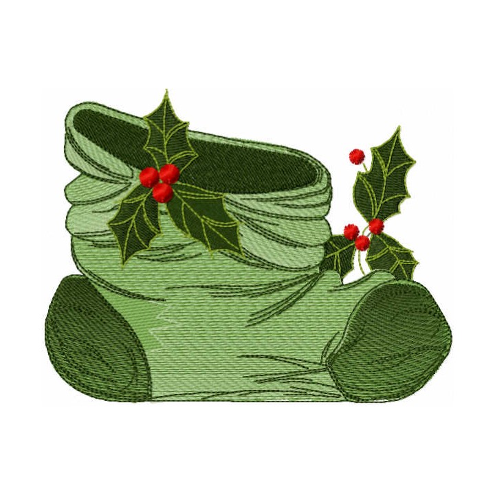 Christmas green sock embroidery design - Embroidery Design