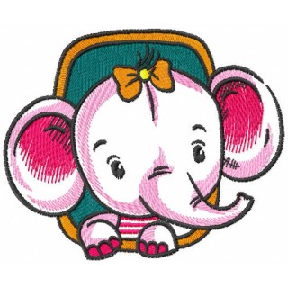Baby elephant in window embroidery design - Embroidery Design