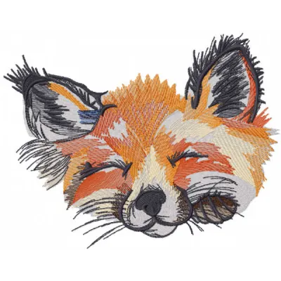 Sleeping fox muzzle embroidery design preview showing detailed stitching pattern