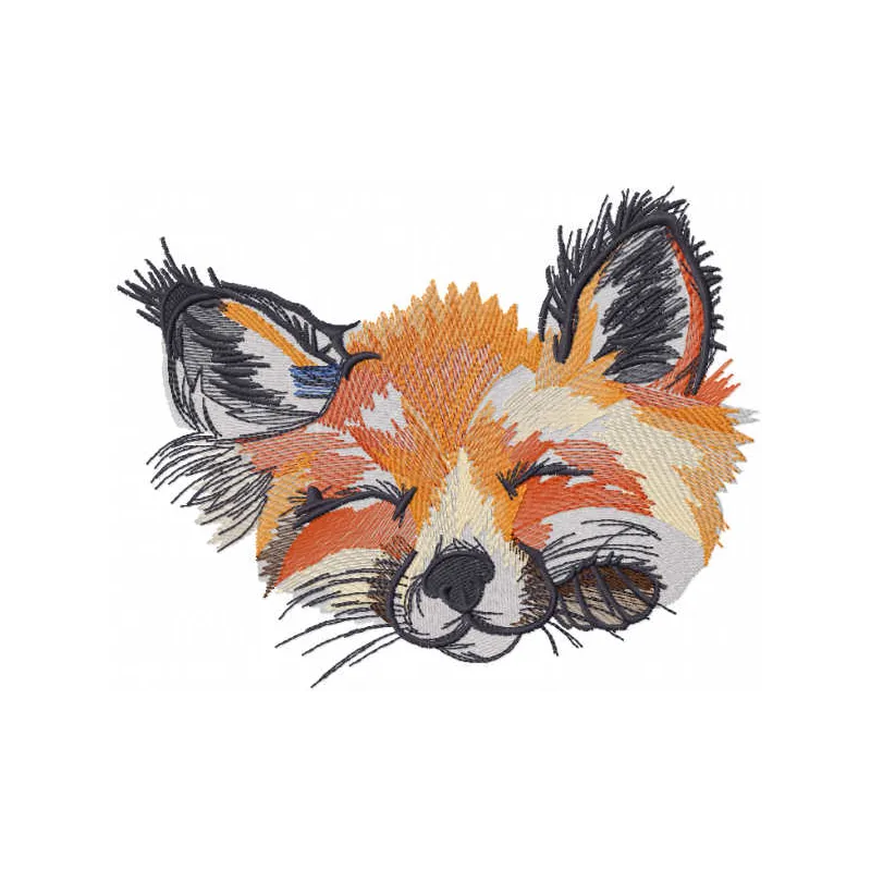Sleeping fox muzzle embroidery design preview showing detailed stitching pattern
