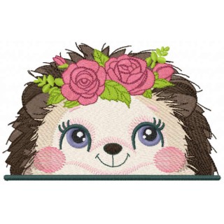 Hedgehog with roses embroidery design - Embroidery Design