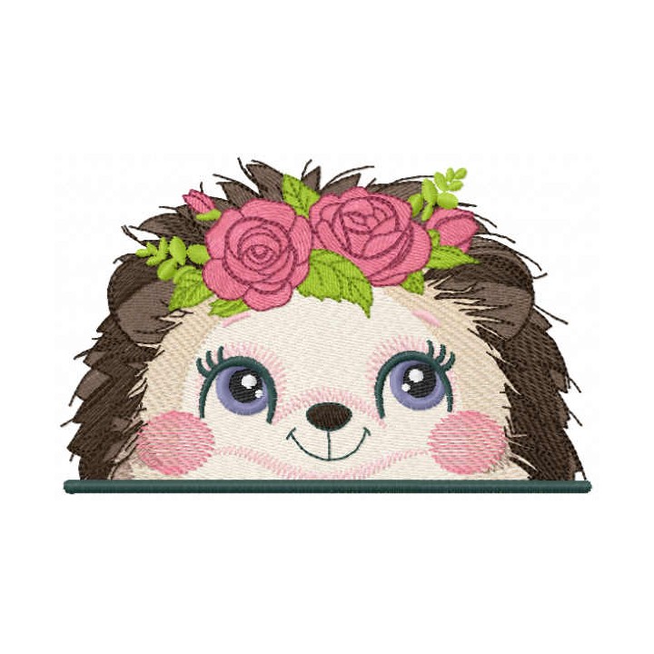 Hedgehog with roses embroidery design - Embroidery Design