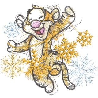 Dancing Tiger with Christmas Garland embroidery design - Embroidery Design